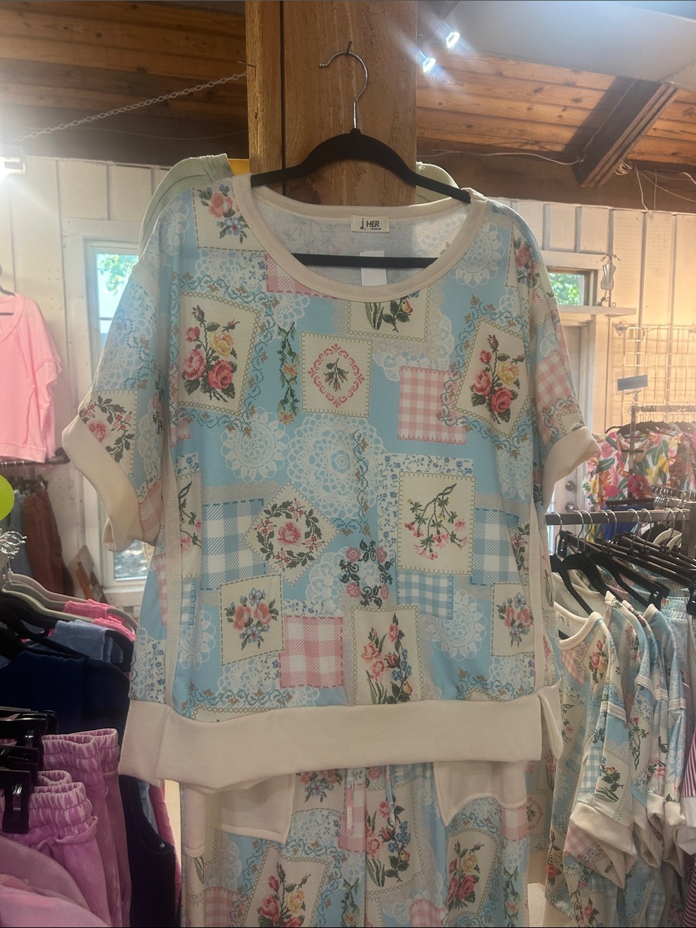 J.Her Light Blue Patchwork Floral Top